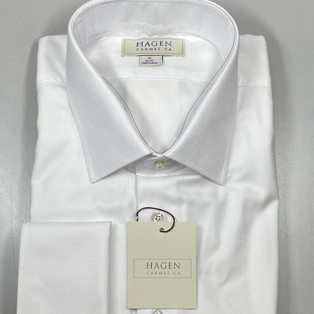 Hagen Men’s Dobby French Cuff Dress Shirt – White – Size 18 36/37